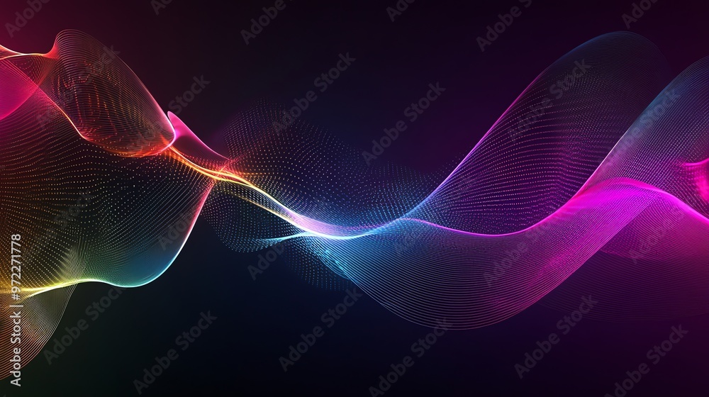 Fototapeta premium Abstract colorful glowing waves on a black background.