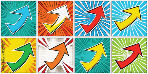 Arrow icon set cartoon comic and directional symbols design elements