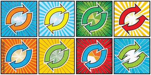 Arrow icon set cartoon comic and directional symbols design elements