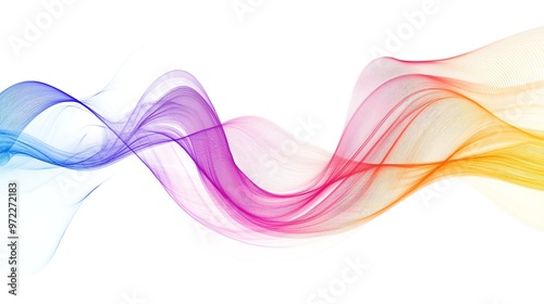 Abstract colorful wavy lines against a white background.