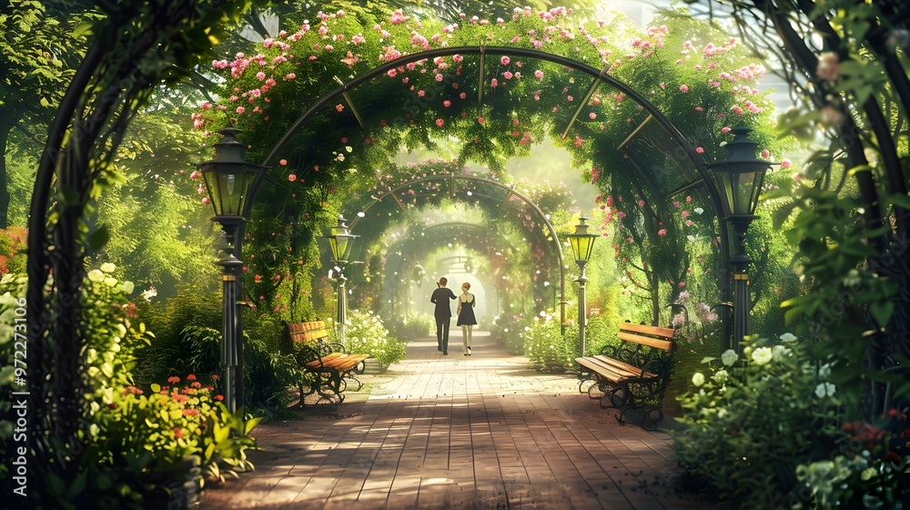 Fototapeta premium Romantic Stroll Through a Rose Garden