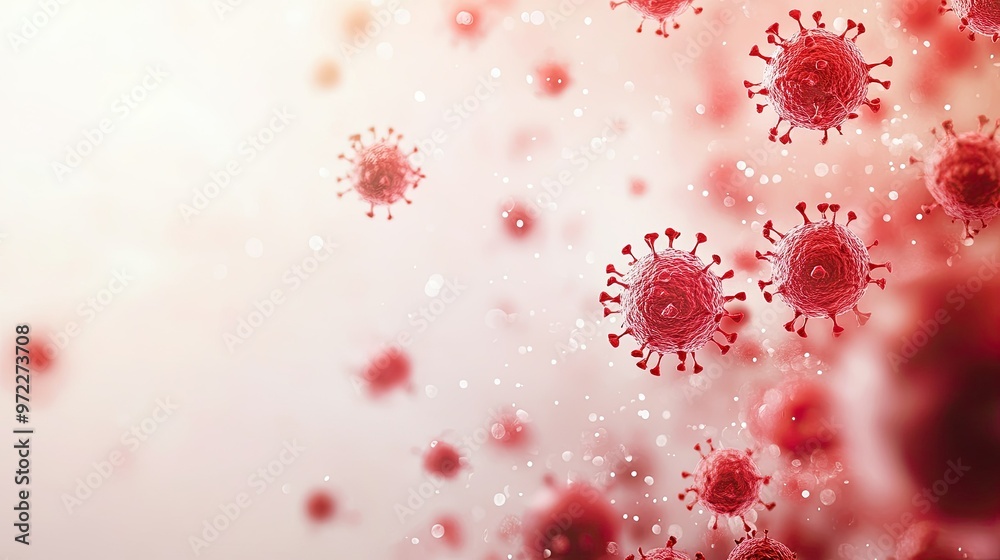 Red virus cells floating on a clean background with room for text. Red virus cells floating on a clean background with room for text.