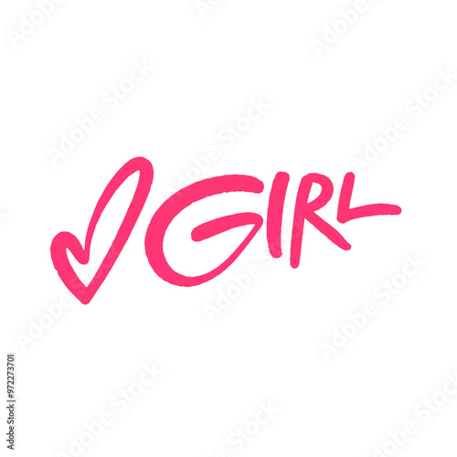 The word girl is crafted in pink with a heart symbol in the middle