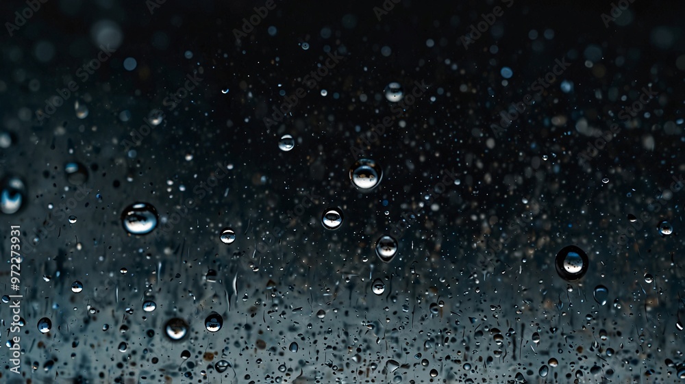 Close-up view of small water droplets on glass, reflecting a serene abstract pattern illuminated by soft lighting. Close-up view of small water droplets on glass, reflecting a serene abstract pattern illuminated by soft lighting.
