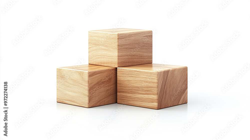 Three wooden blocks stacked together on a white surface creating a minimalist display Three wooden blocks stacked together on a white surface creating a minimalist display