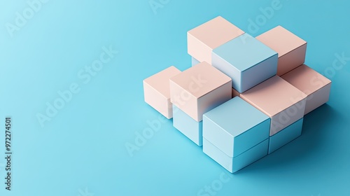 Stacked 3D blocks representing different costs in business, top view, copy space.