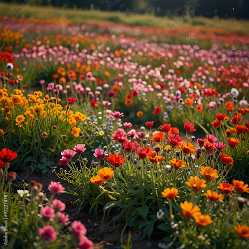 Field with beautiful flowers