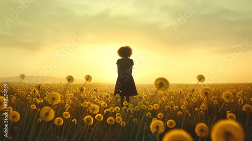 girl in dandelion field photo