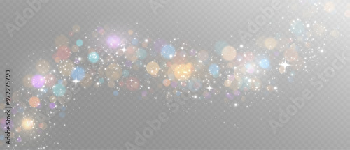 Christmas bokeh, glitter and gold dust for your design. Holiday powder dust for cards, invitations, banners, and ads. Christmas light, light effect. Blurred background.