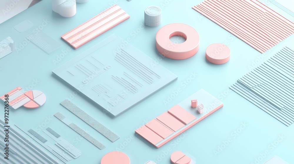 Top-down view of a 3D cost structure model for business, clear copy space. Top-down view of a 3D cost structure model for business, clear copy space.