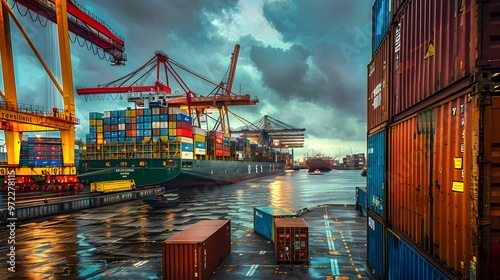 Wallpaper Mural Cargo Ship at Port Global Trade and Logistics Torontodigital.ca