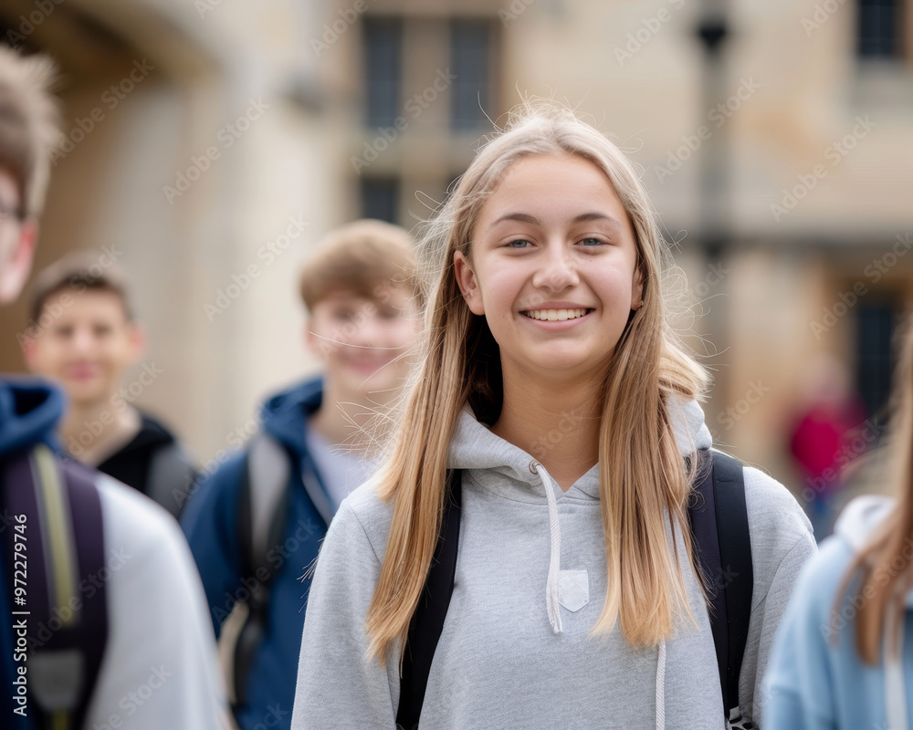 A group of teenagers visiting a university campus, representing aspirations for higher education and career goals, with a focus on learning and exploration A group of teenagers visiting a university campus, representing aspirations for higher education and career goals, with a focus on learning and exploration