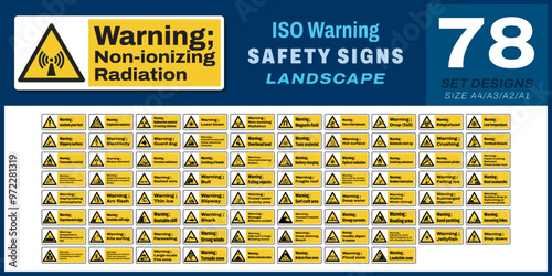 78 set ISO warning safety signs v5 non-ionizing radiation landscape size 1/2 a4,a3,a2,a1	
