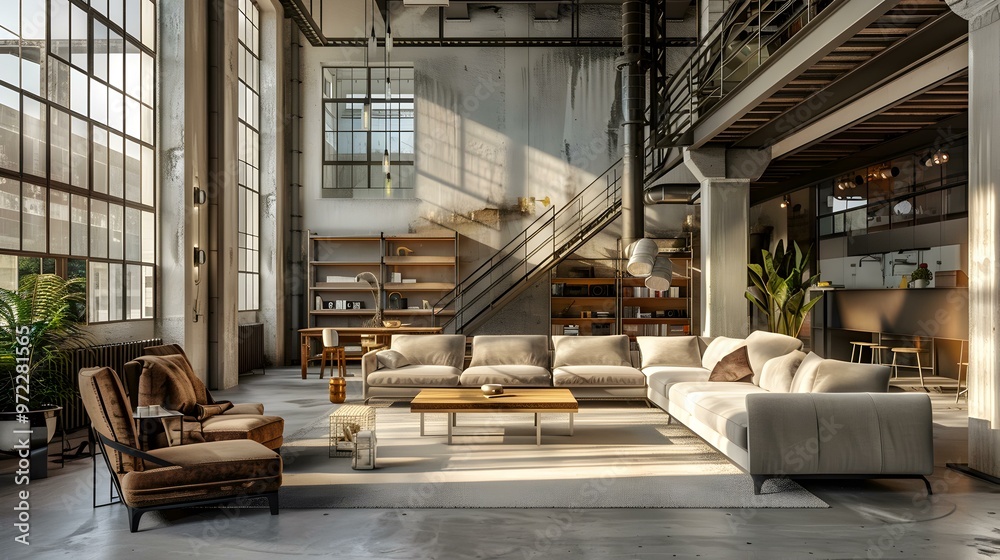 Modern Loft Apartment with Industrial Design and Large Windows Modern Loft Apartment with Industrial Design and Large Windows