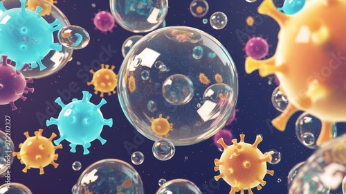 A Colorful Visualization of Viruses and Immune Cells photo