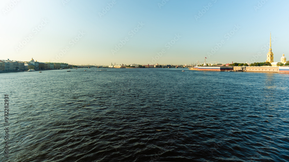 Fototapeta premium Saint Petersburg, Russia, September 3, 2024. Panorama of the city center from the bridge.