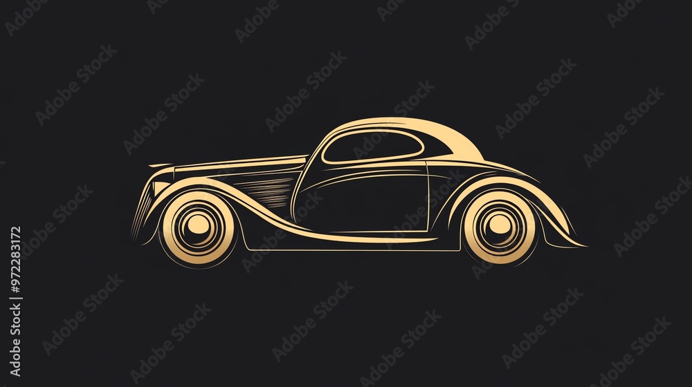 Fototapeta premium Classic golden car on a black background.