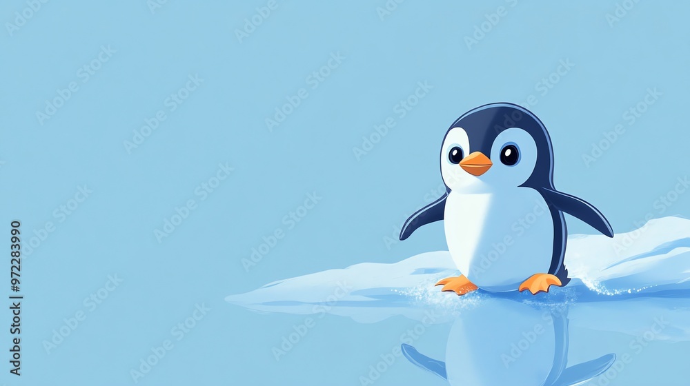 Obraz premium Cute cartoon penguin standing on an ice floe.