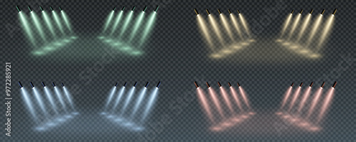 The vector set of light includes a light source, studio lighting, walls, and a PNG. It also includes spotlight lighting and a spotlight PNG. Finally, it includes light beams and a light effect.
