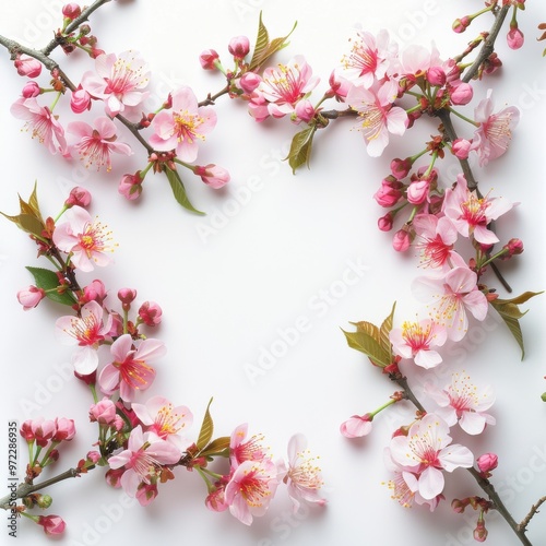 Cherry blossom branches arranged in a frame