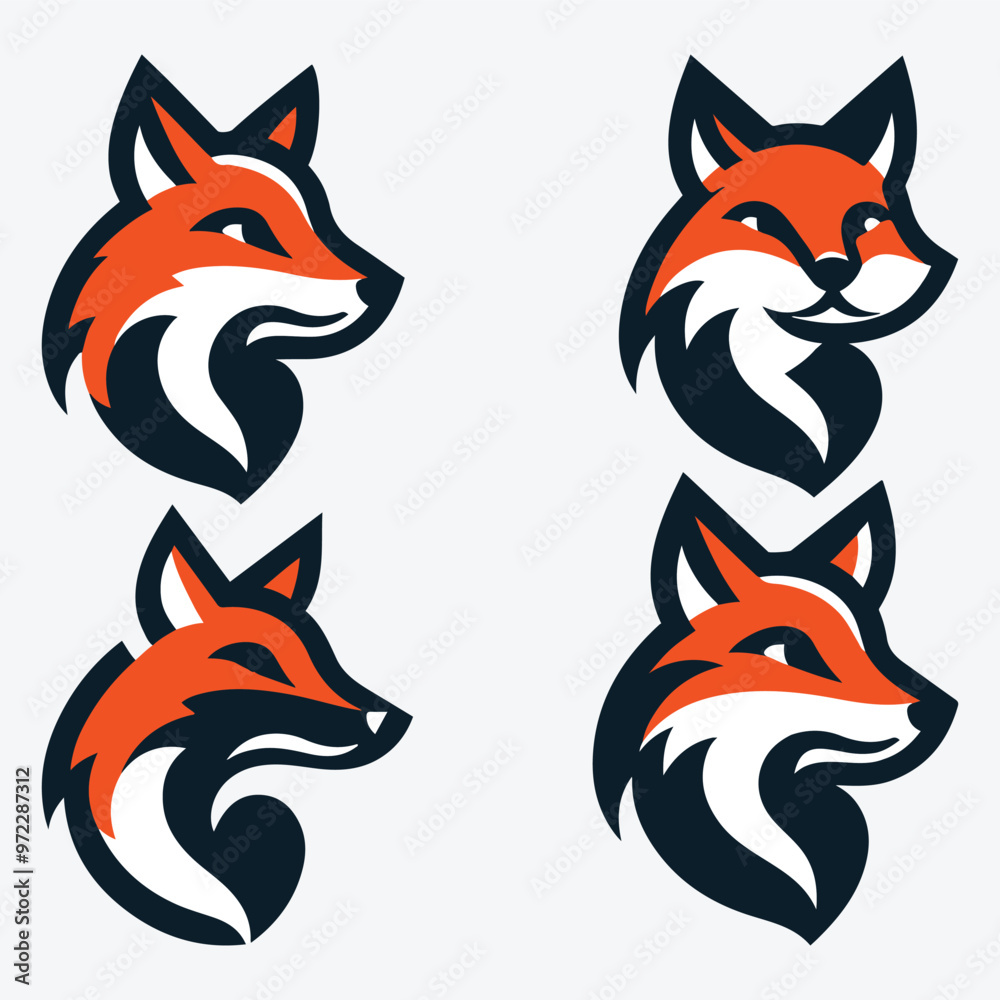 Fototapeta premium Modern Fox Logo Silhouette Bundle Clip Art Vector Illustration