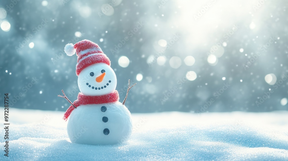 cheerful snowman in a snowy landscape cheerful snowman in a snowy landscape