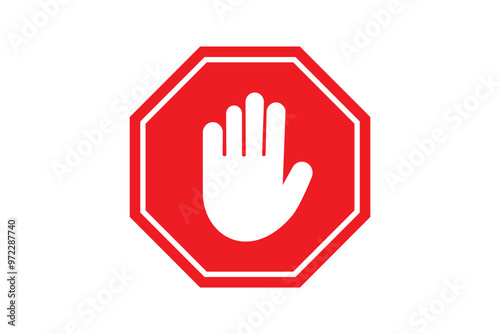 Red stop sign with big hand symbol icon vector illustration