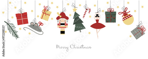 Vector set of nutcracker, Christmas Ballet. Merry Christmas and happy new year concept background for banner, invitation, decoration. 
