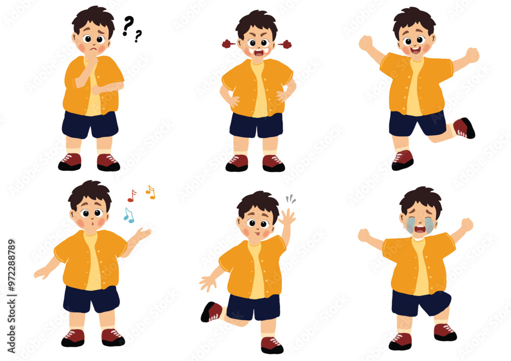 Cute little boy in various expressions and movement sets Cute little boy in various expressions and movement sets