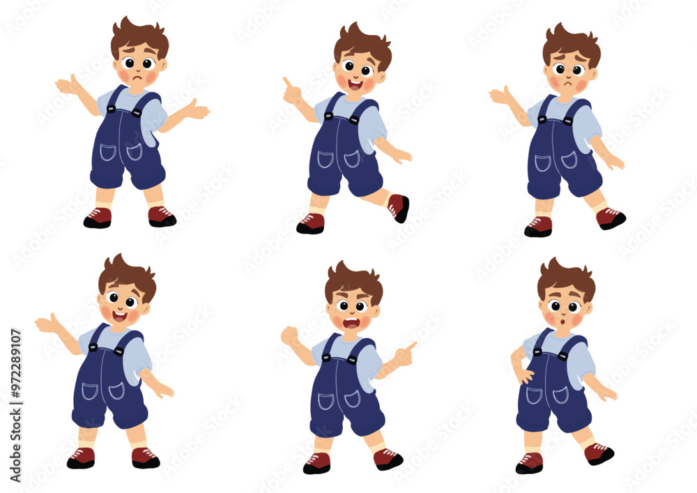 Cute little boy in various expressions and movement sets Cute little boy in various expressions and movement sets