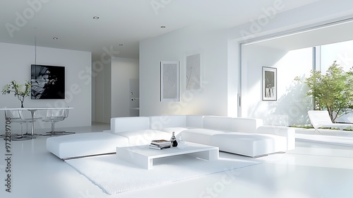 Contmporary living room with a focus on minimalism and brightnss. photo