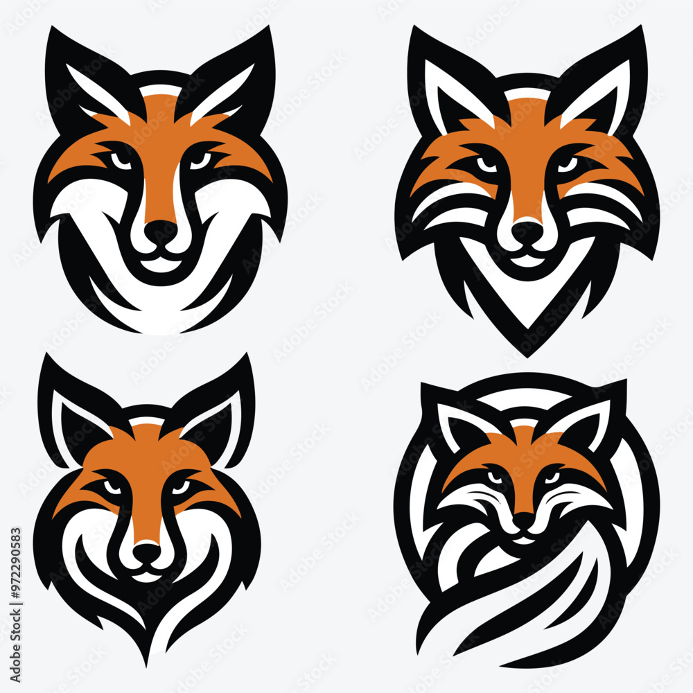 Fototapeta premium Modern Fox Logo Silhouette Bundle Clip Art Vector Illustration