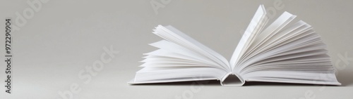 Softcover Book Mockups on Gray Background, featuring 3D render effects, distinctively designed flashy white covers, ideal for showcasing book designs or presentations. photo