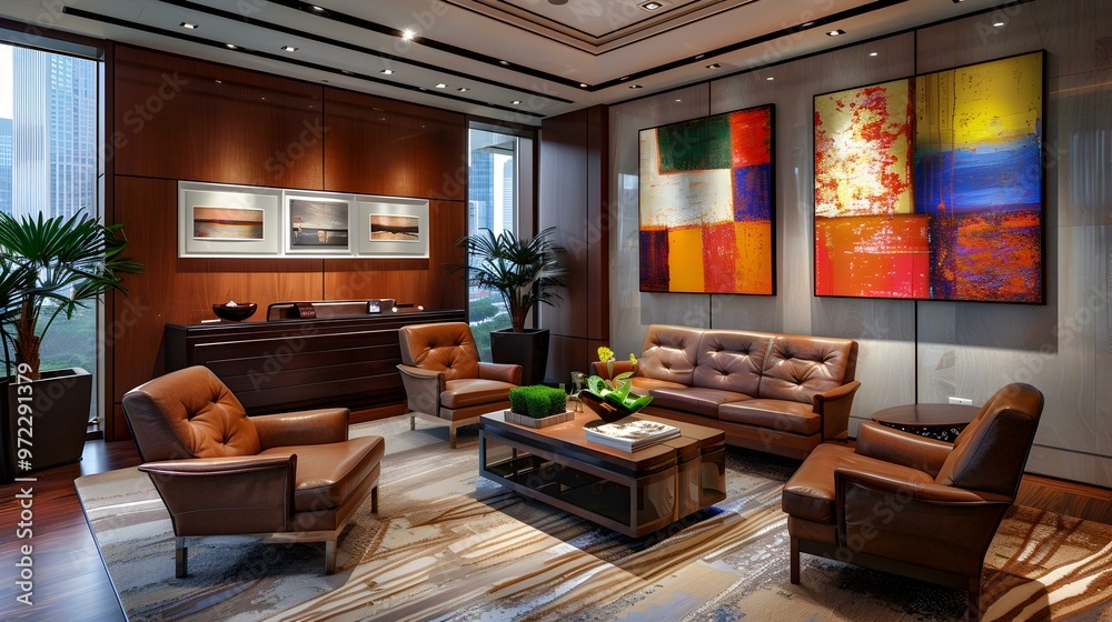 Modern Living Room Interior Design with City View and Contemporary Art Modern Living Room Interior Design with City View and Contemporary Art