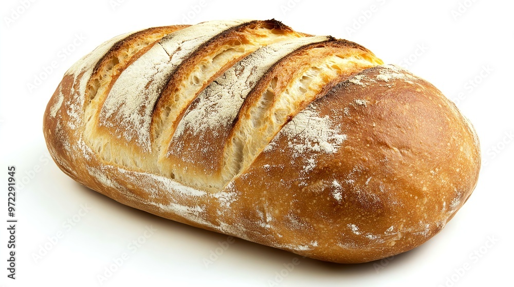 A freshly baked loaf of sourdough bread with a crispy crust. A freshly baked loaf of sourdough bread with a crispy crust.