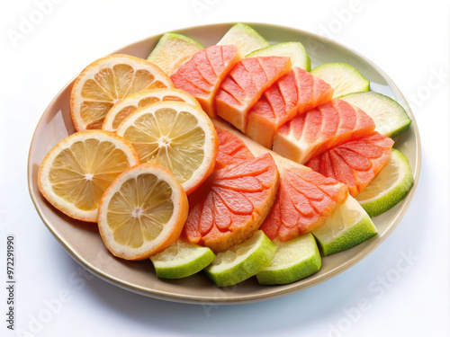 Assorted citrus fruit slices on plate