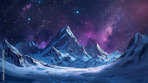 Majestic Snowy Mountain Range Under a Starry Night Sky