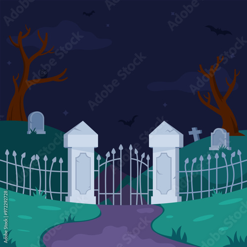 Graveyard Gate On Gloomy Night