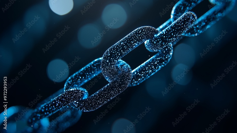 Blue chain links floating in a cosmic backdrop, intricate details highlighted against a vast, starry expanse, evoking a sense of connection and infinity. Blue chain links floating in a cosmic backdrop, intricate details highlighted against a vast, starry expanse, evoking a sense of connection and infinity.