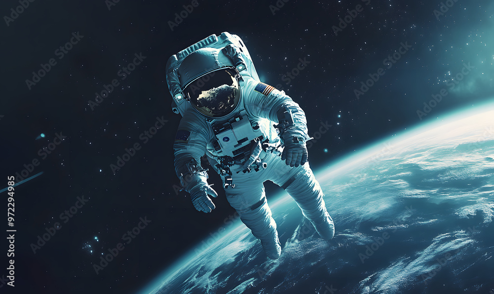 Fototapeta premium graphics of space, planets, and astronauts on a white background.