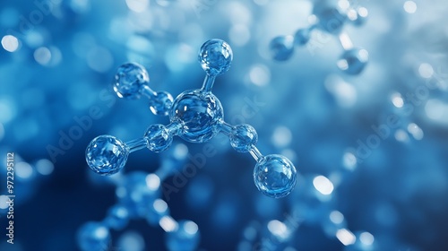 Blue transparent molecule model over blue