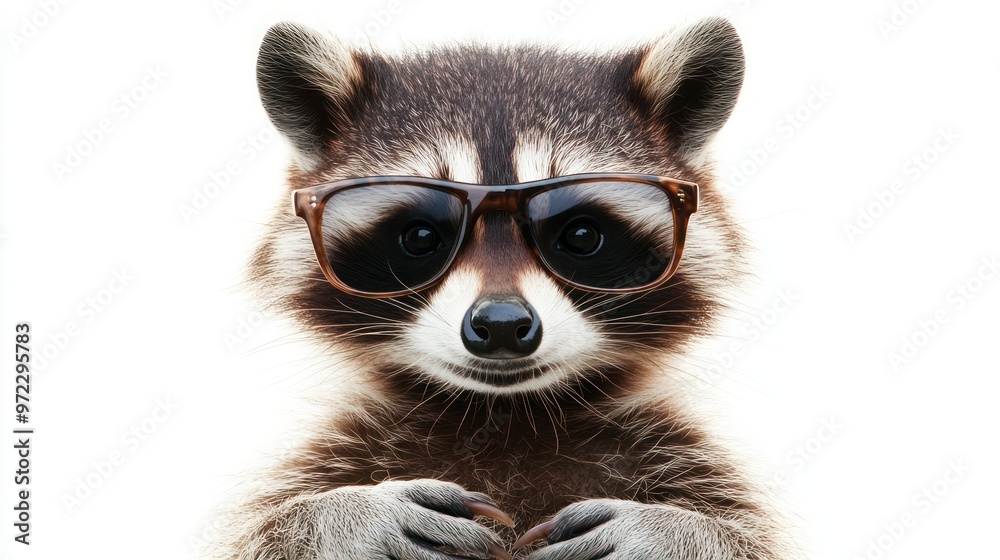 Obraz premium A playful raccoon wearing stylish brown glasses, exuding a quirky charm.