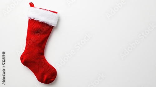 red christmas stocking on white background.