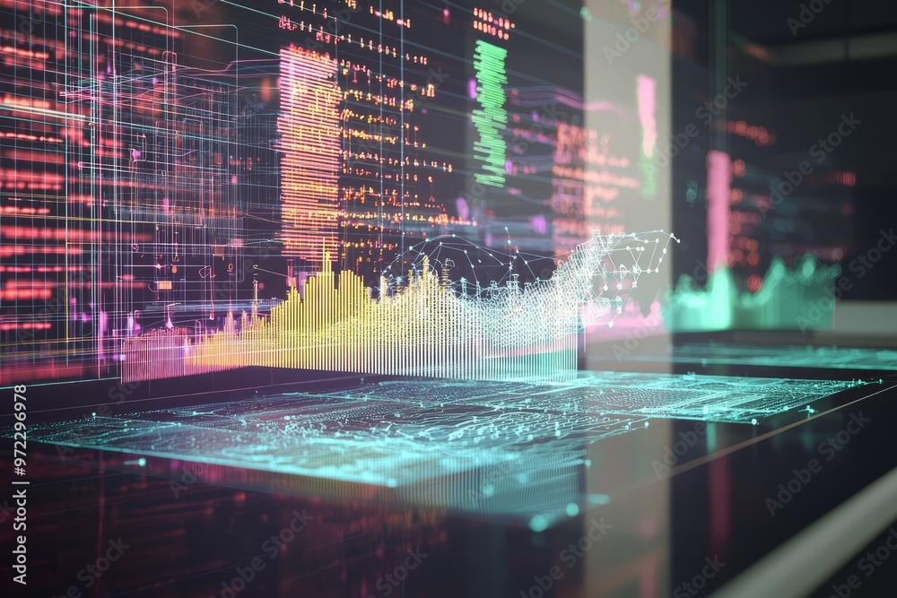 A visualization of a machine learning model deployment with predictions being made on new data. The environment, Generative AI A visualization of a machine learning model deployment with predictions being made on new data. The environment, Generative AI
