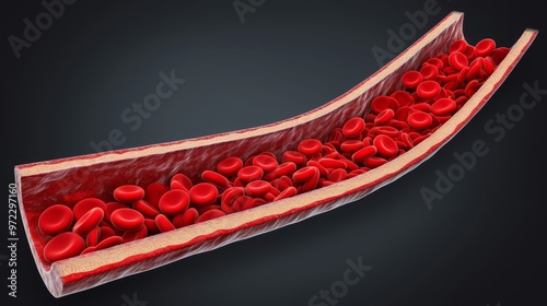 Cross-section of an artery with red blood cells flowing photo