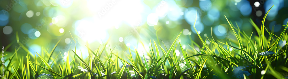 Blurry Images of Green Grass and Sky Spring Theme Background Fresh Grass with bokeh background. Blurry Images of Green Grass and Sky Spring Theme Background Fresh Grass with bokeh background.