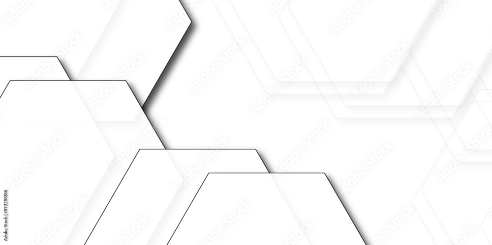 Luxury white and grey hexagonal abstract background with shadow. Abstract white lines background. Vector Illustration. Futuristic honeycomb mosaic white background. Luxury white and grey hexagonal abstract background with shadow. Abstract white lines background. Vector Illustration. Futuristic honeycomb mosaic white background.