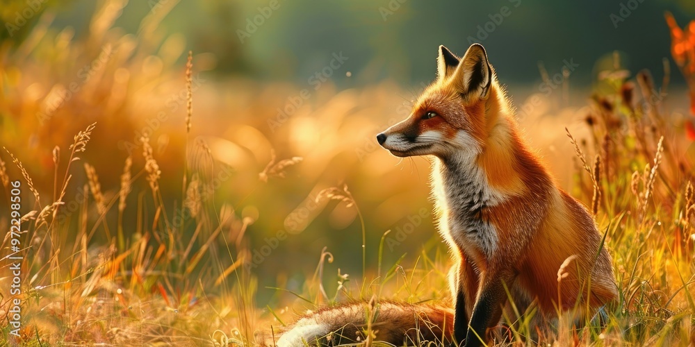 Obraz premium Red Fox Resting in Field