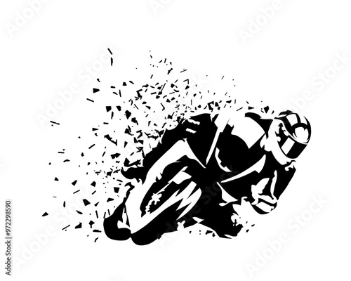 Motorcycle racing, road racing isolated vector illustration. Ink drawing, front view. Sportbike