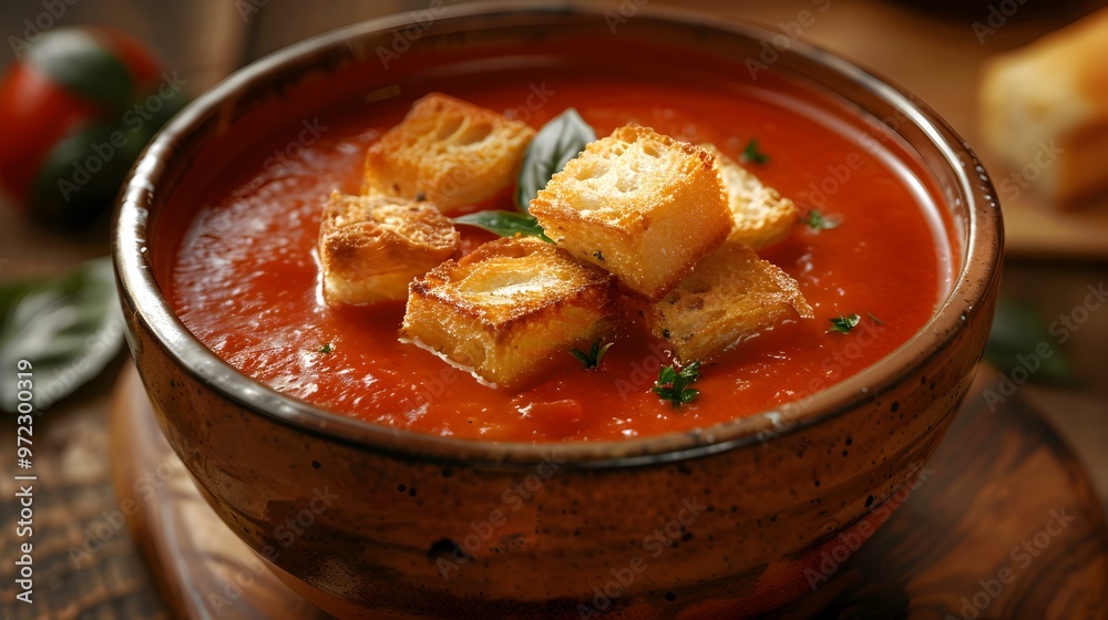 Tomato Soup with Croutons and Basil A Culinary Delight Tomato Soup with Croutons and Basil A Culinary Delight